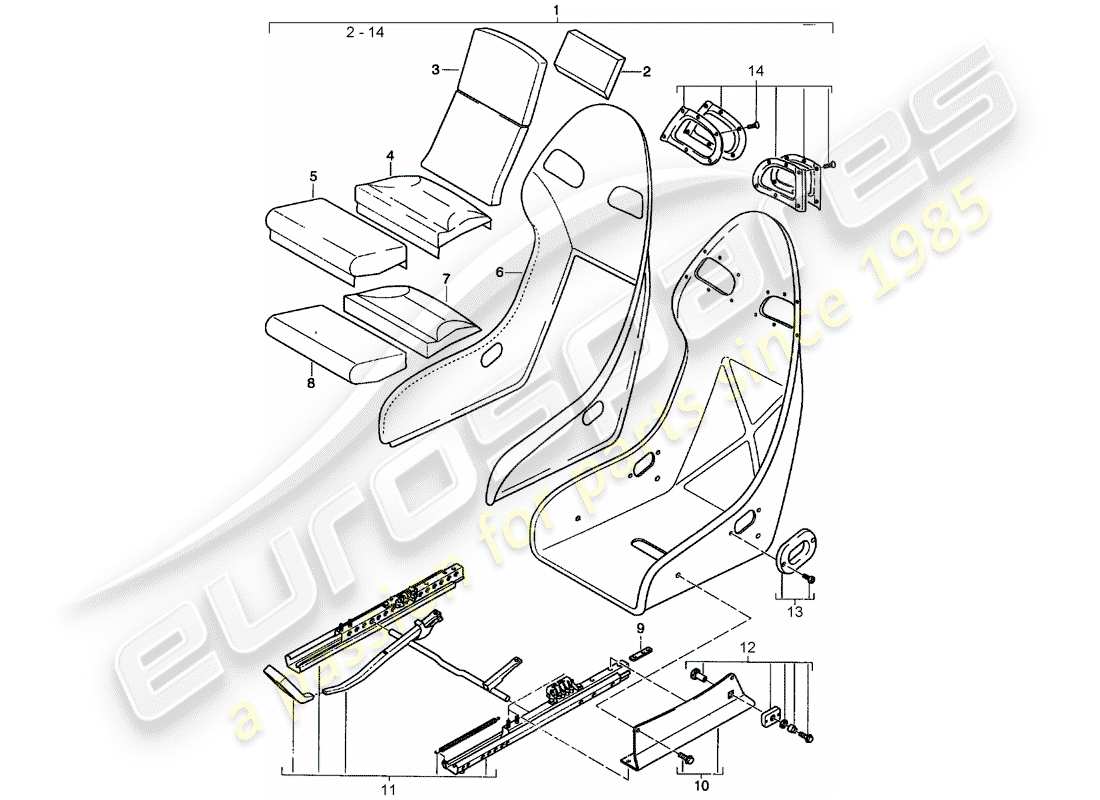porsche 2001 (996) siège - avec : - siège couverture (cuir) schéma des pièces