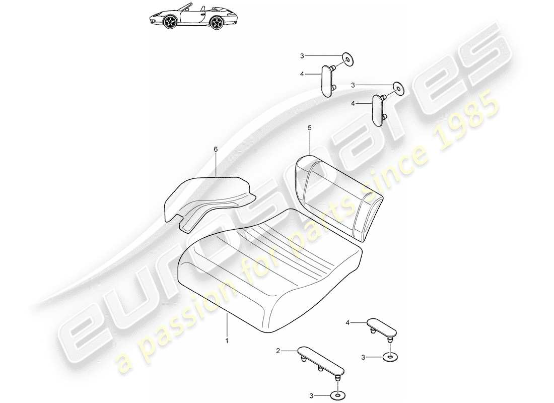porsche 2002 (996) coussin de siège arrière - siège d'urgence schéma des pièces