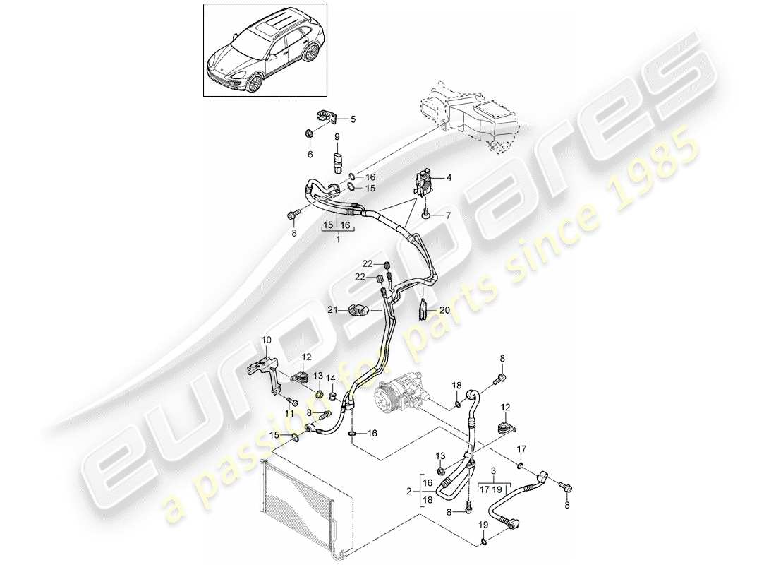 porsche 2014 (cayenne e2 92a) circuit frigorifique schéma des pièces