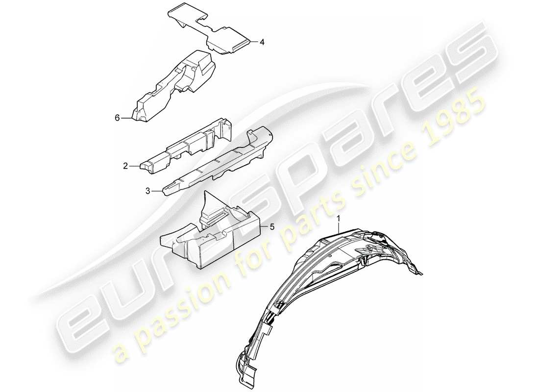 porsche 2010 (cayenne e1 9pa) schéma des pièces de l'absorpteur sonore