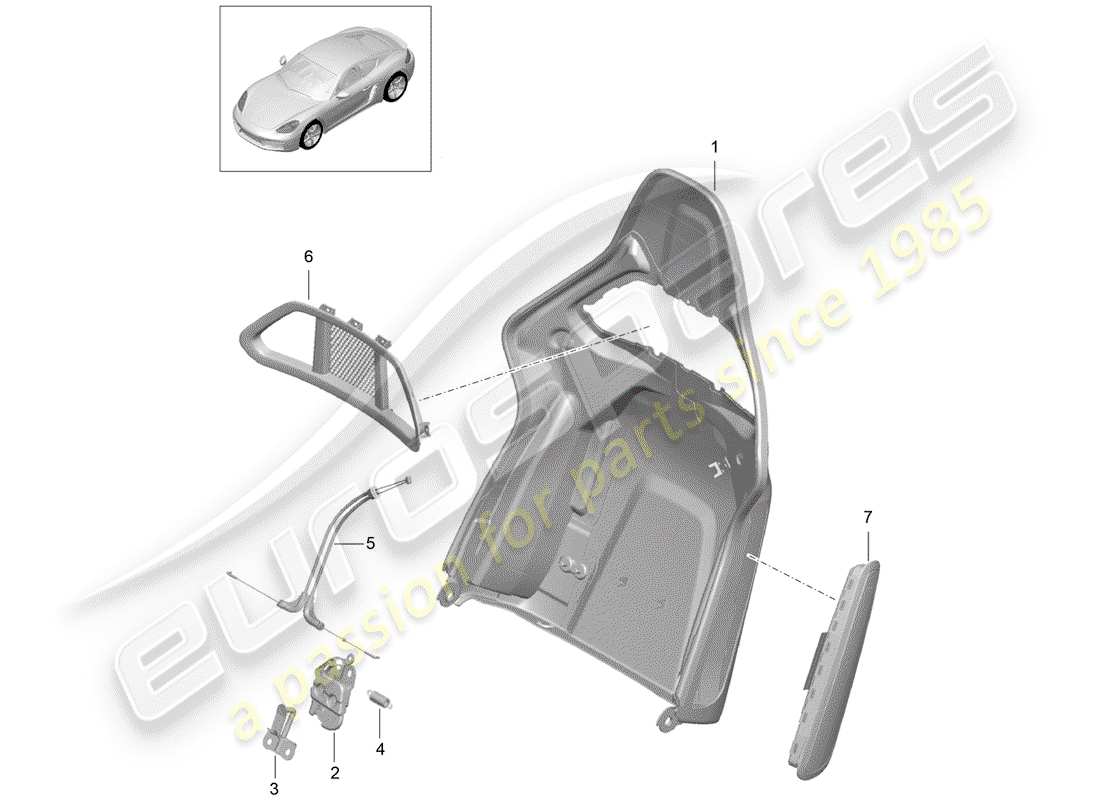 porsche 2017 (718 cayman) coque de dossier schéma des pièces