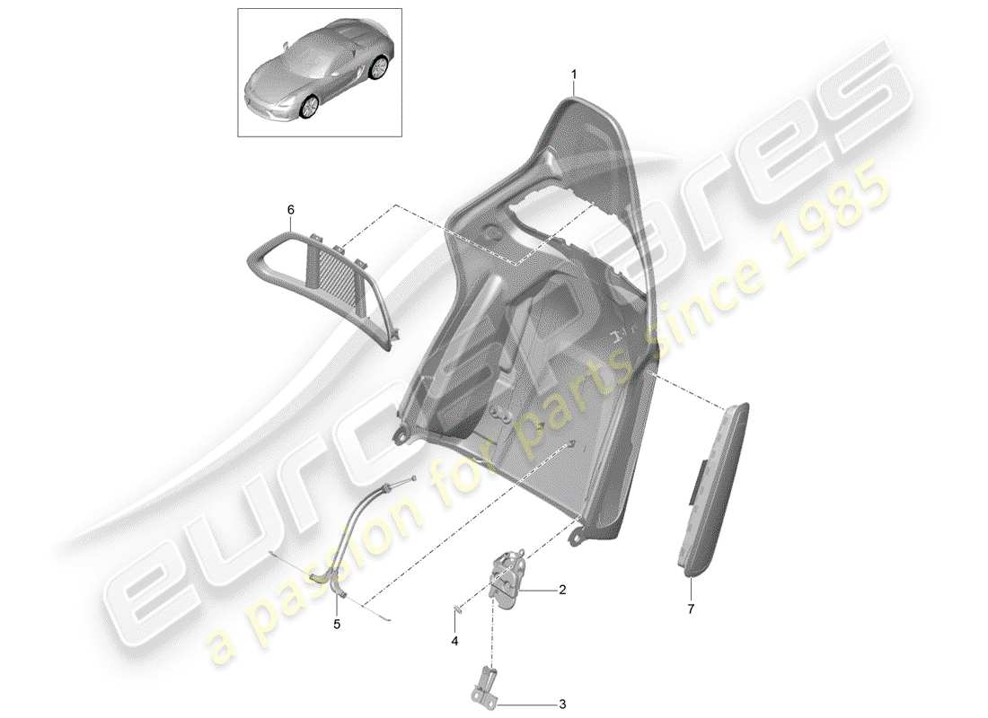 porsche 2016 (981 boxster spyder) coque de dossier schéma des pièces