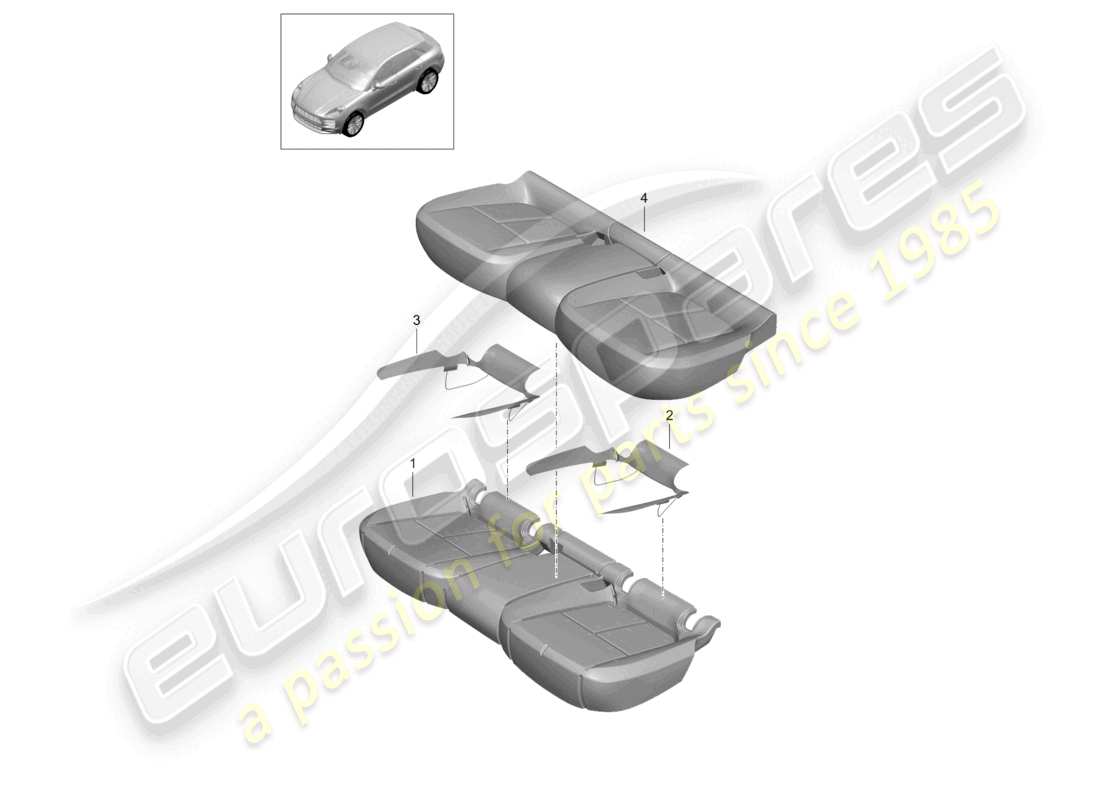 porsche 2020 (macan) housses de siège en mousse siège standard siège confort diagramme des pièces
