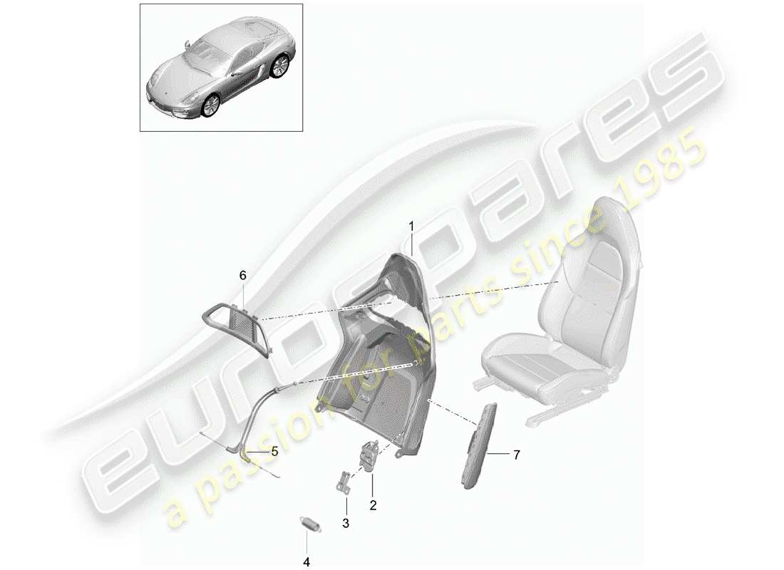 porsche 2015 (981 cayman) coque de dossier schéma des pièces