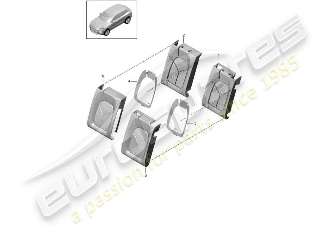 porsche 2020 (macan) housses de dossier en mousse siège standard siège confort diagramme des pièces