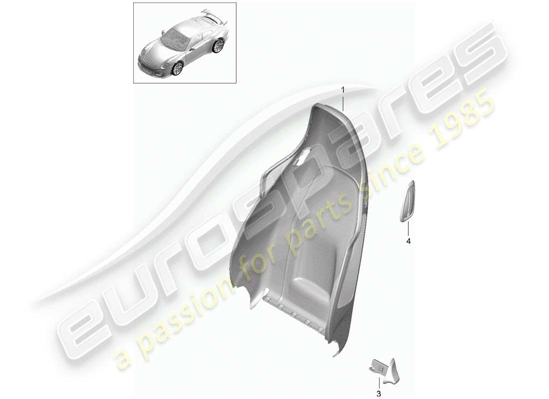 porsche 2015 (991-1 r/gt3/rs) coque de dossier schéma des pièces