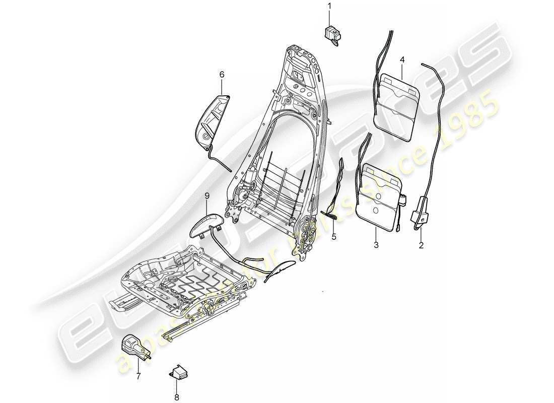 porsche 2007 (997-1) support lombaire schéma des pièces