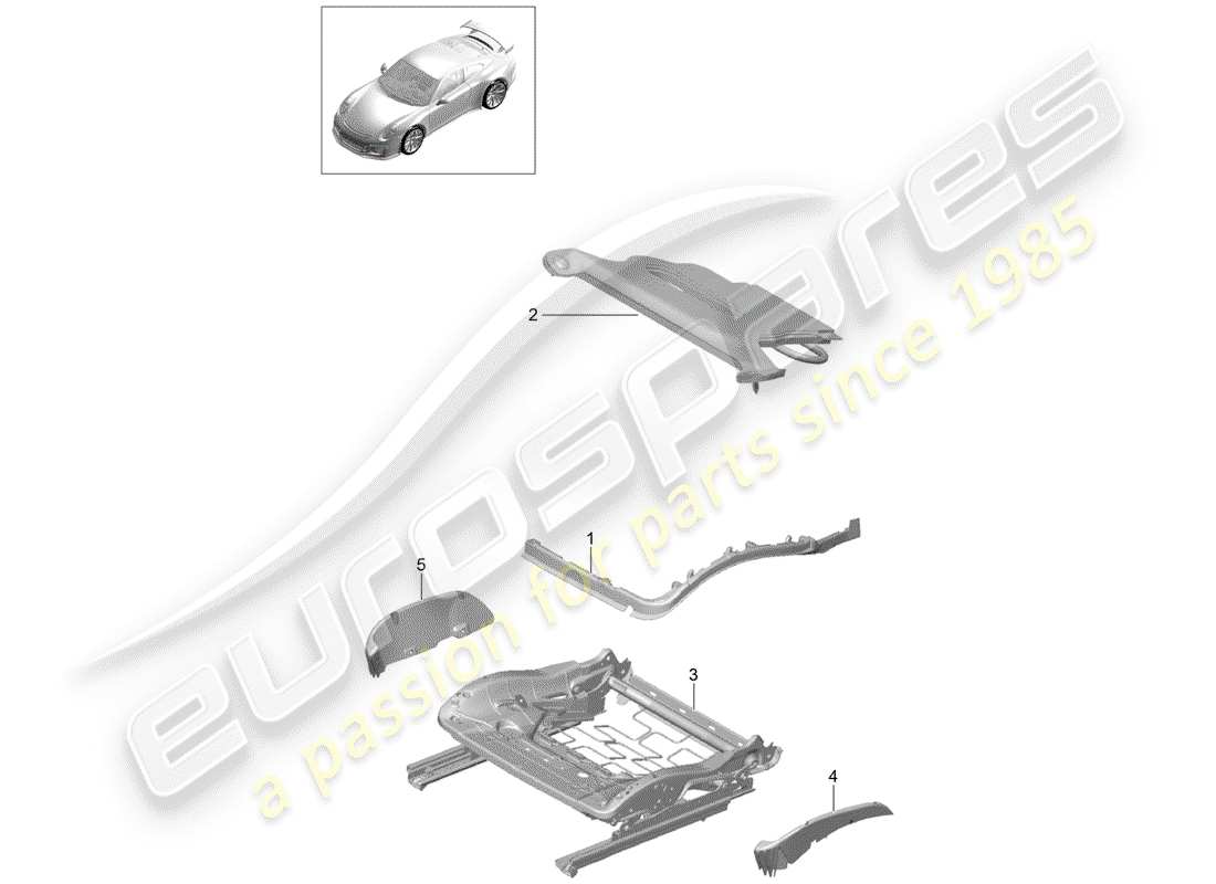 porsche 2015 (991-1 r/gt3/rs) rembourrage pour siège schéma des pièces