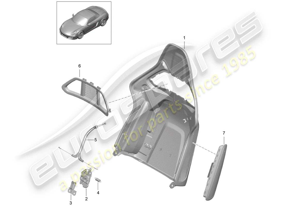 porsche 2015 (981 boxster) coque de dossier schéma des pièces