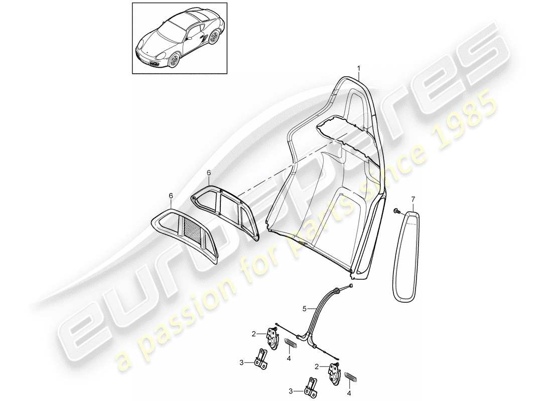 porsche 2010 (987 cayman) coque de dossier schéma des pièces