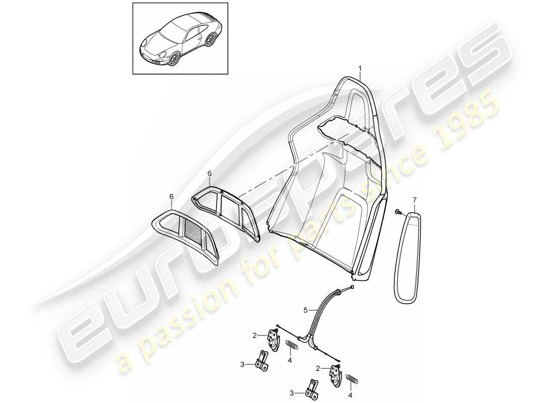 porsche 2012 (997-2) coque de dossier schéma des pièces
