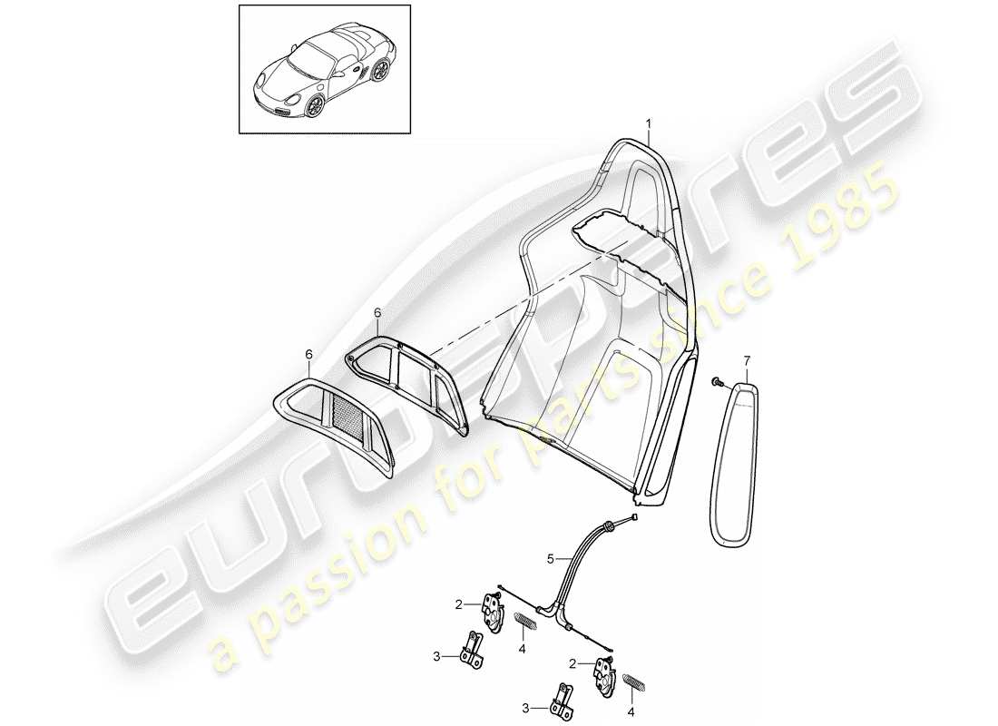 porsche 2010 (987 boxster) coque de dossier schéma des pièces