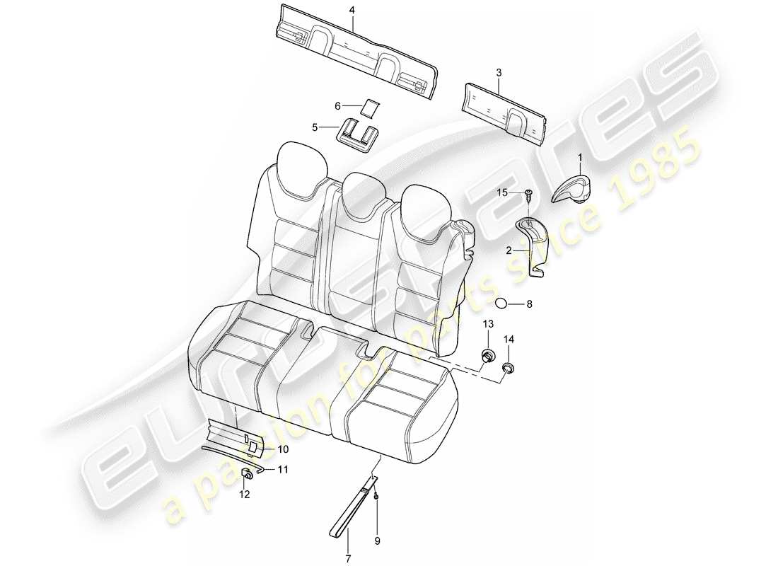 porsche 2007 (cayenne e1 9pa) dossier de banquette arrière schéma des pièces