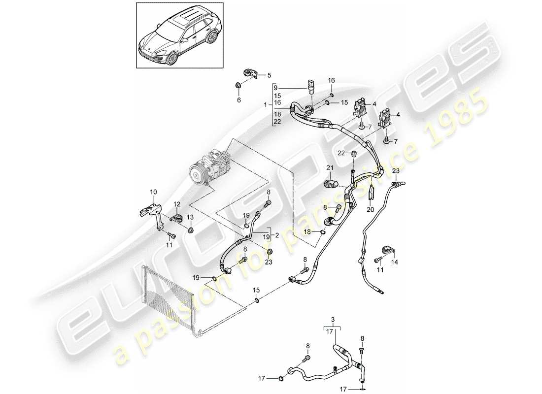 porsche 2016 (cayenne e2 92a) circuit frigorifique schéma des pièces