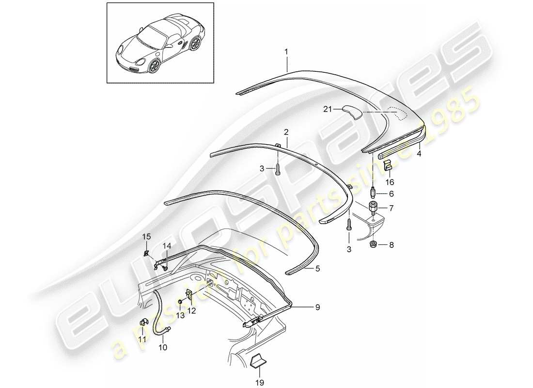 porsche 2007 (987 boxster) coffre de rangement supérieur schéma des pièces