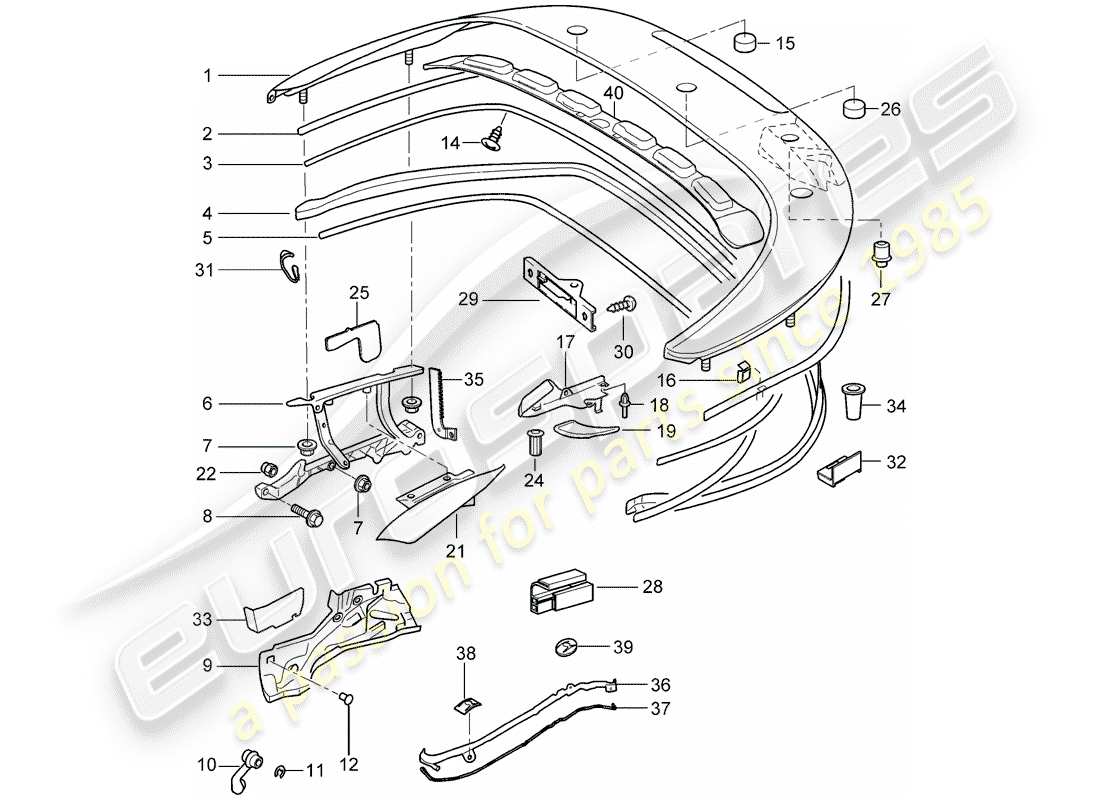 porsche 2007 (997-1 turbo / gt2) coffre de rangement supérieur schéma des pièces