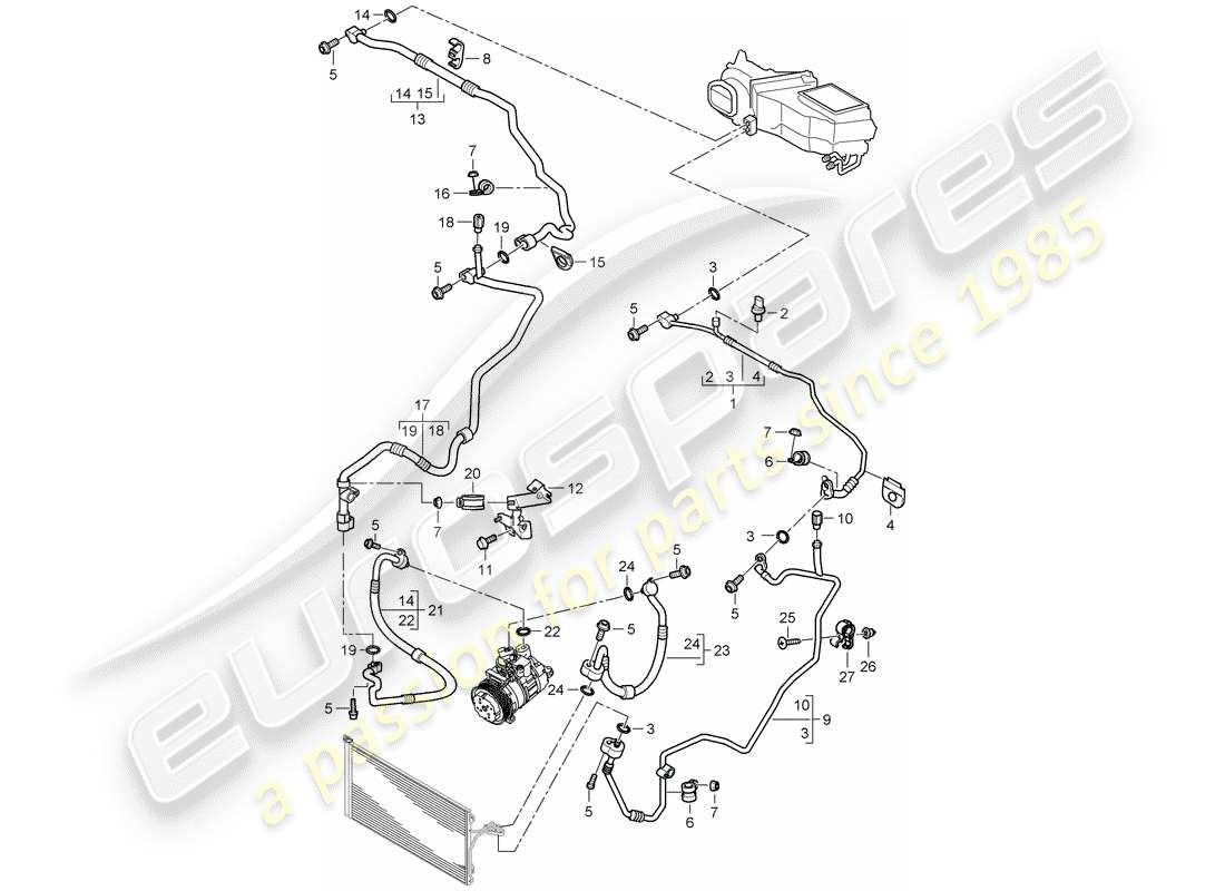 porsche 2004 (cayenne e1 9pa) circuit frigorifique schéma des pièces