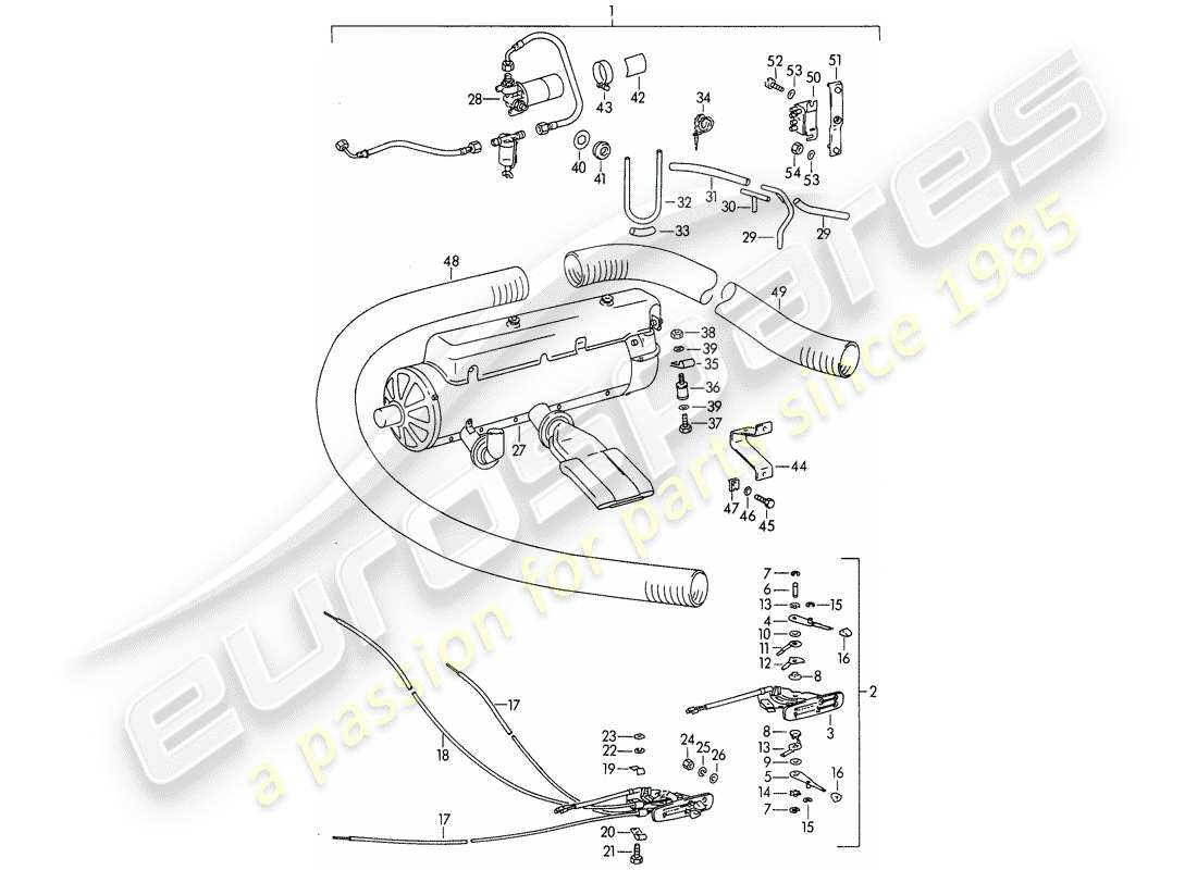 porsche 1962 (356b/356c) chauffage - - eberspaecher - - bn 4 schéma des pièces