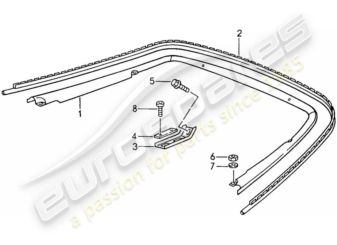 porsche 1995 (993) fixations - support - bande d'étanchéité schéma des pièces