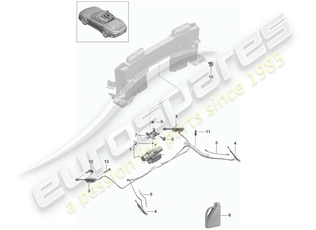 porsche 2019 (991-2 turbo) toit convertible schéma des pièces