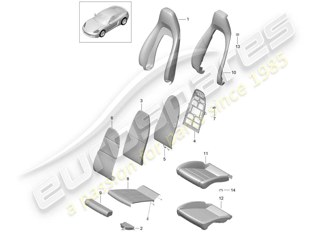 porsche 2018 (718 cayman) pièce en mousse diagramme des pièces