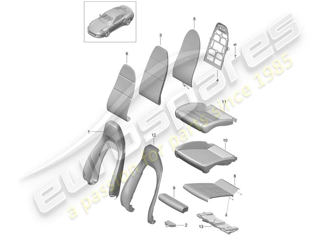 porsche 2014 (991-1 turbo) pièce en mousse diagramme des pièces