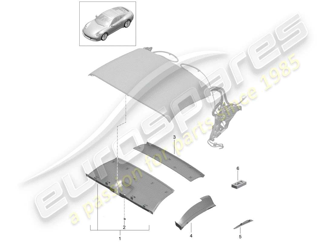 porsche 2020 (991-2) dessus cabriolet schéma des pièces