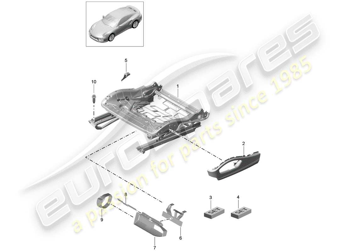 porsche 2016 (991-1 turbo) cadre de siège schéma des pièces