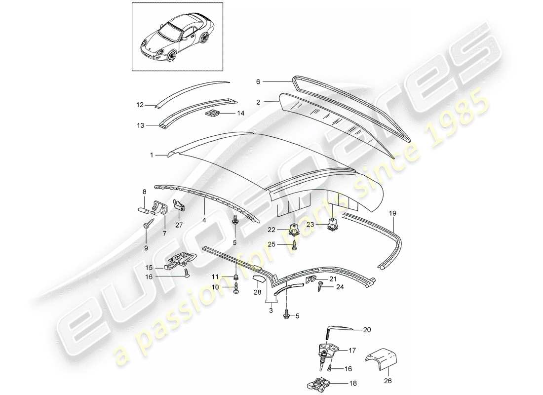 porsche 2012 (997-2) diagramme des pièces du hardtop