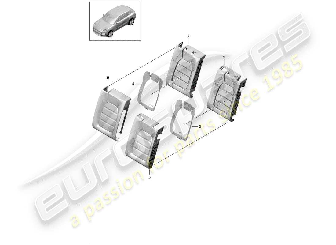 porsche 2020 (macan) pièce en mousse diagramme des pièces