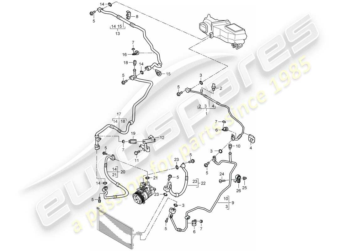 porsche 2010 (cayenne e1 9pa) circuit frigorifique schéma des pièces