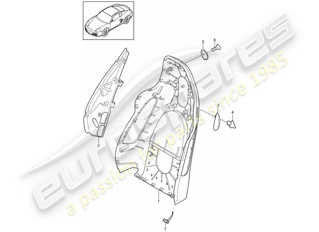 porsche 2010 (987 cayman) coque de dossier schéma des pièces