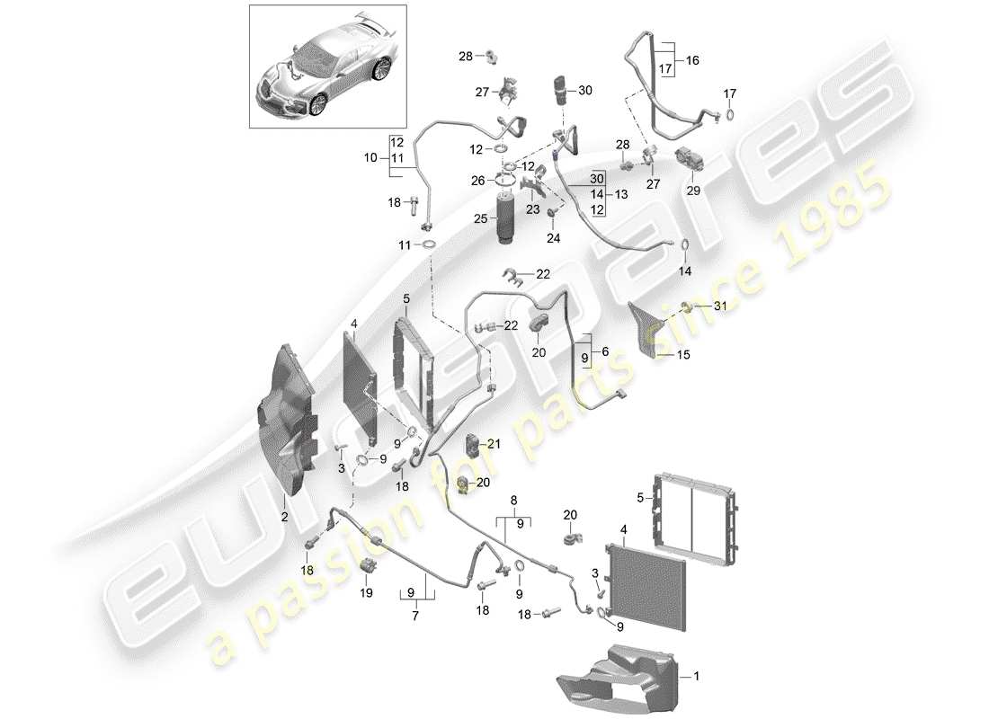 porsche 2014 (991-1 r/gt3/rs) circuit frigorifique schéma des pièces