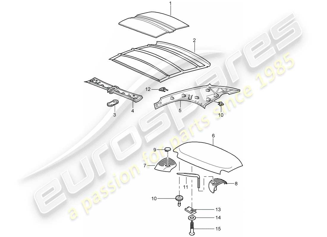 porsche 2007 (997-1 turbo / gt2) diagramme des pièces du hardtop