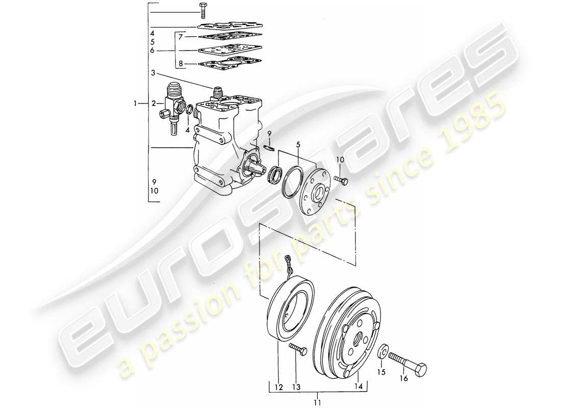 porsche 1965 (911/912) compresseur - embrayage - d >> - mj 1968 schéma des pièces