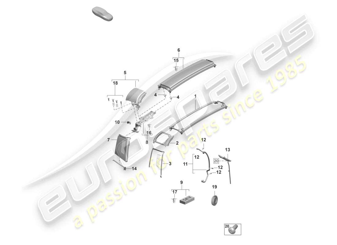 porsche 2020 (992-1) garniture du bras et du volet targa schéma des pièces