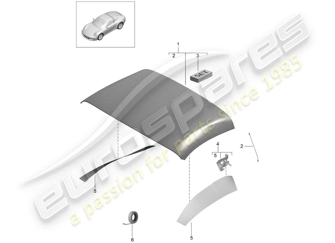 porsche 2019 (991-2) revêtement de capote schéma des pièces