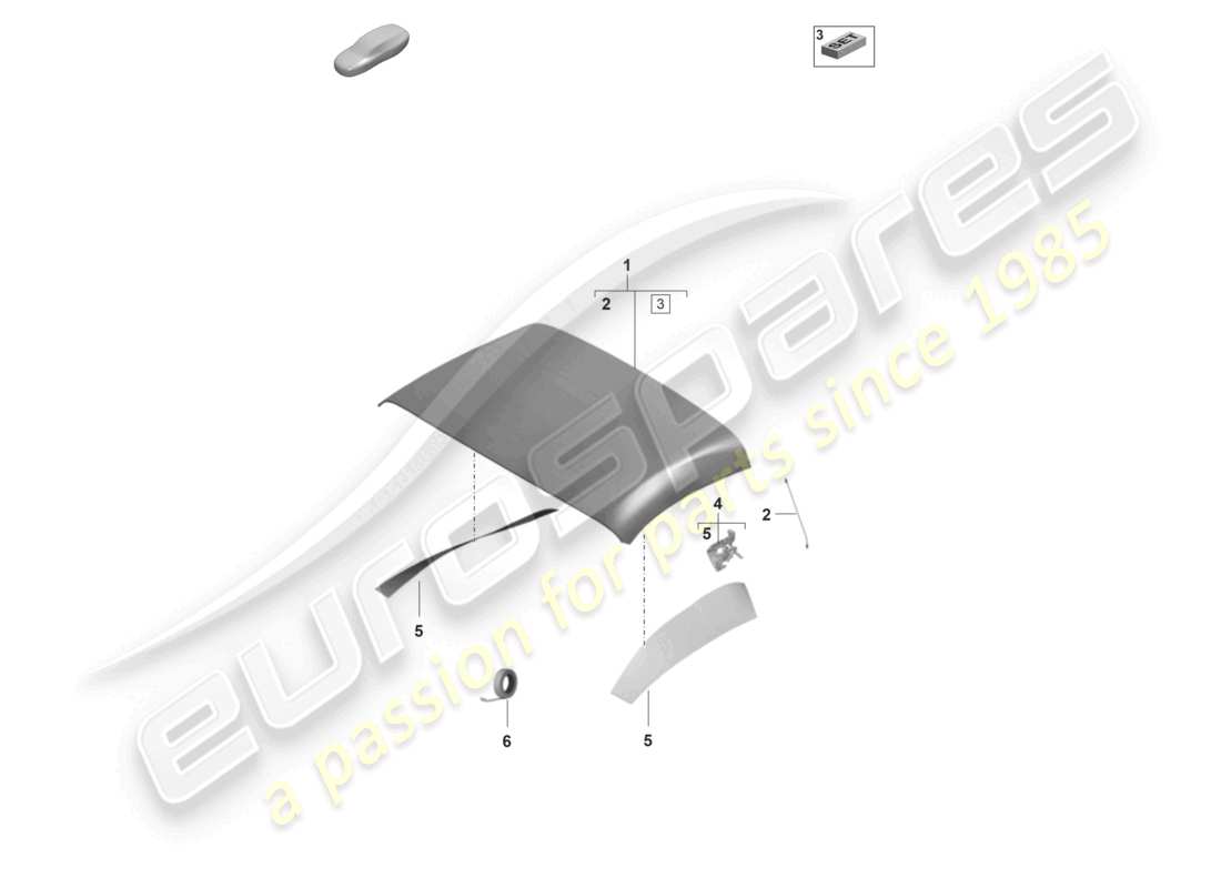 porsche 2019 (992-1) revêtement de capote décapotable garniture de pavillon moulée schéma des pièces