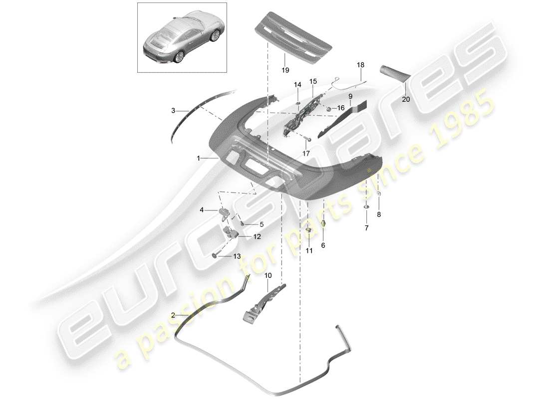 porsche 2020 (991-2) coffre de rangement supérieur schéma des pièces