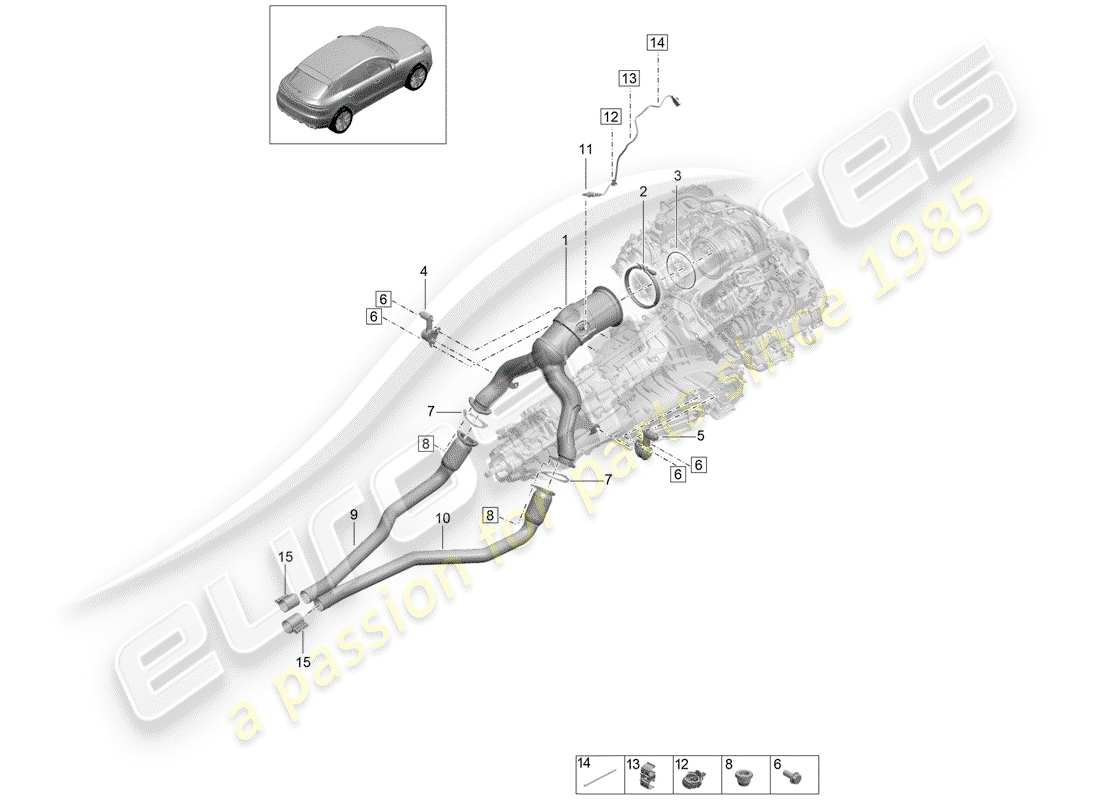 porsche 2019 (macan) schéma des pièces du catalyseur