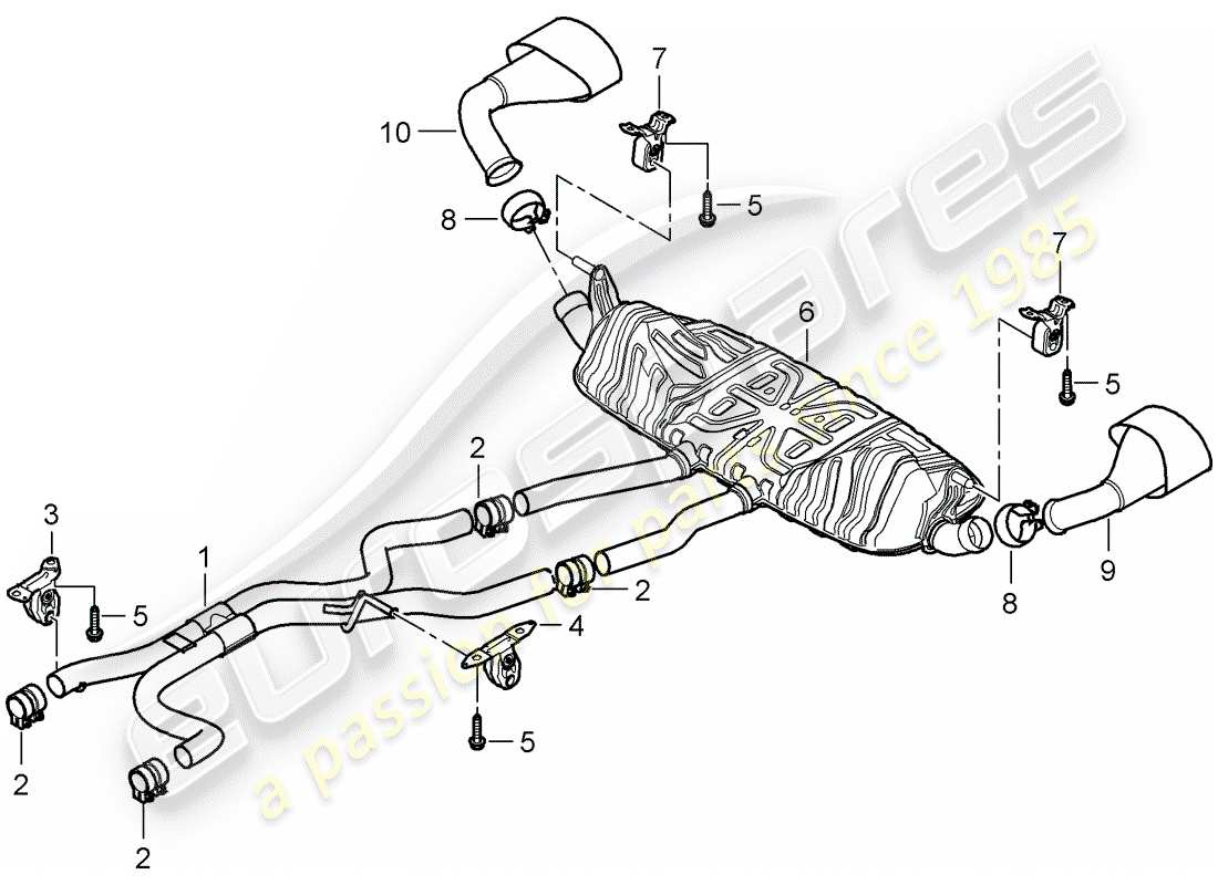 porsche 2007 (cayenne e1 9pa) système d'échappement schéma des pièces