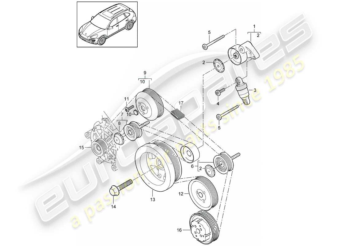 porsche 2011 (cayenne e2 92a) amortisseur de tension de courroie schéma des pièces