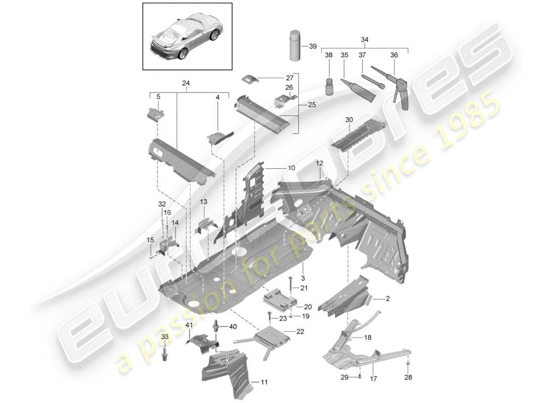 porsche 991r/gt3/rs (2020) schéma des pièces du plancher