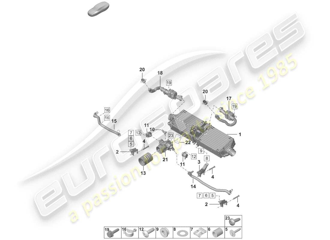 porsche 2019 (992-1) refroidisseur d'air de charge schéma des pièces