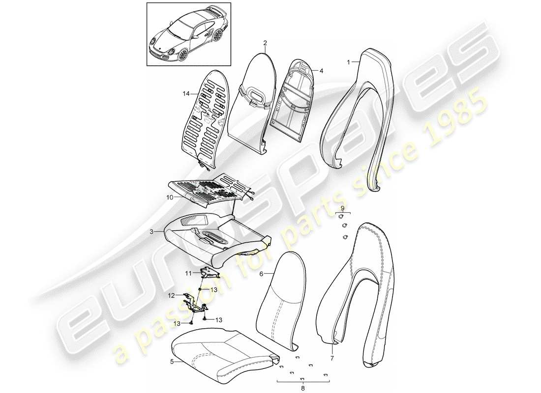 porsche 2012 (997-2 turbo / gt2 rs) pièce en mousse diagramme des pièces