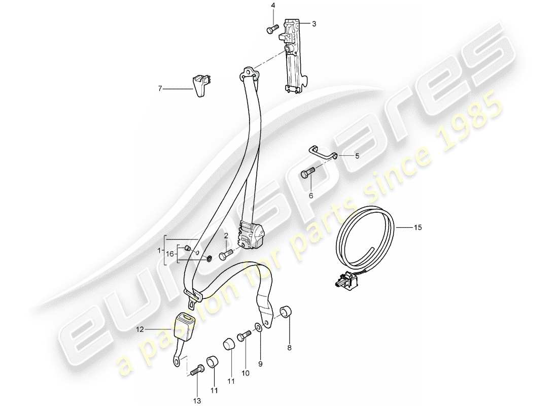 porsche 2005 (996) ceinture de sécurité à trois points schéma des pièces