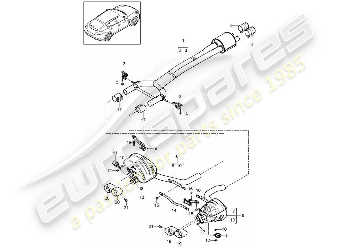 porsche 2012 (panamera 970) système d'échappement schéma des pièces