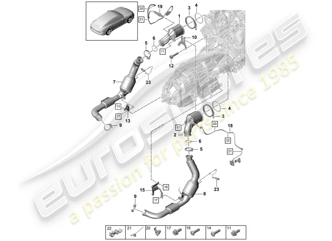 porsche 2019 (panamera 971-1) système d'échappement schéma des pièces