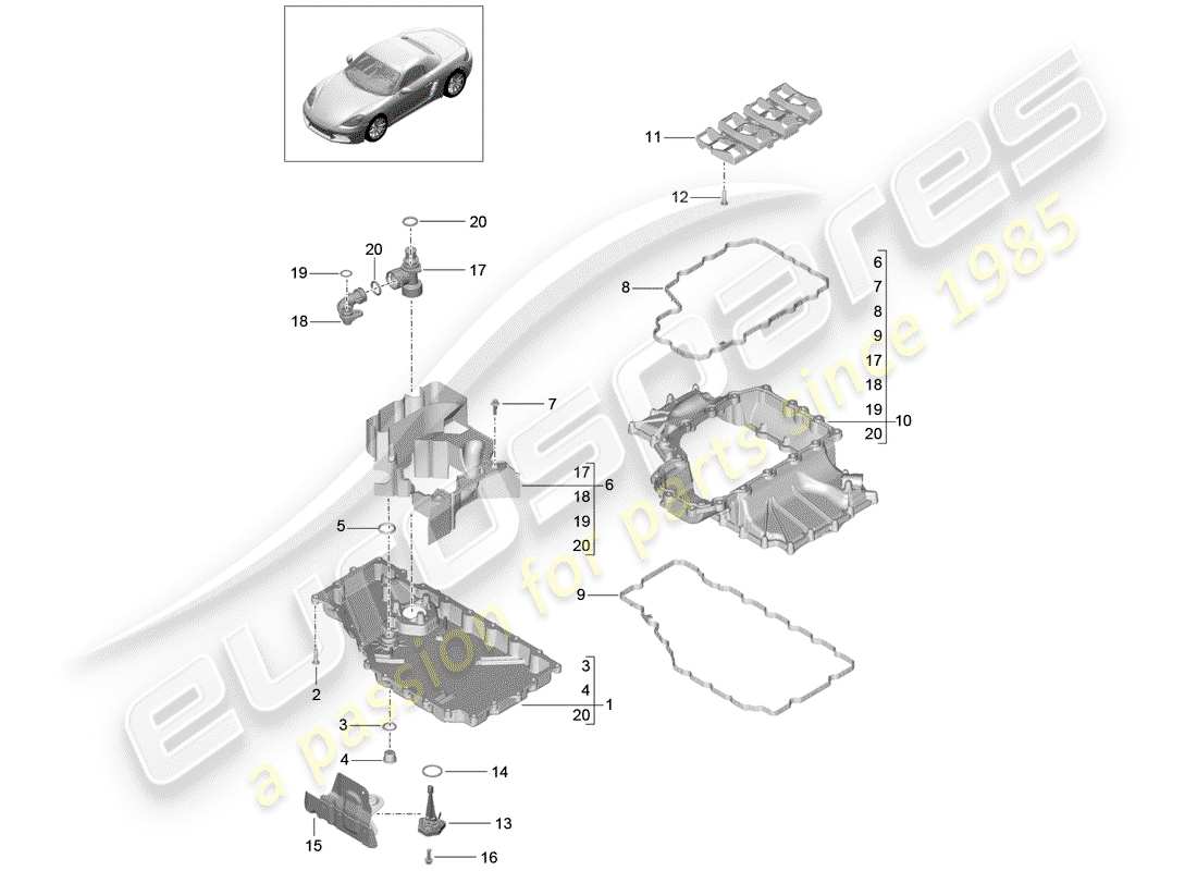 porsche 2017 (718 boxster) moteur (presse à huile./lubrification.) schéma des pièces