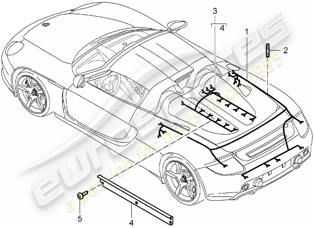 porsche 2005 (carrera gt) faisceau de fils - arrière - moteur - kit de réparation - système de frein antiblocage. -abs- - indicateur d'usure de plaquettes de frein - essieu arrière schéma des pièces